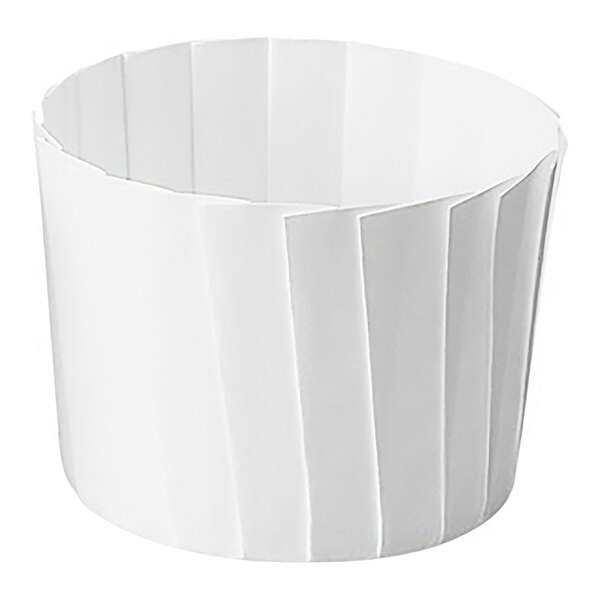 A Welcome Home Brands white paper cupcake liner with a pleated design.