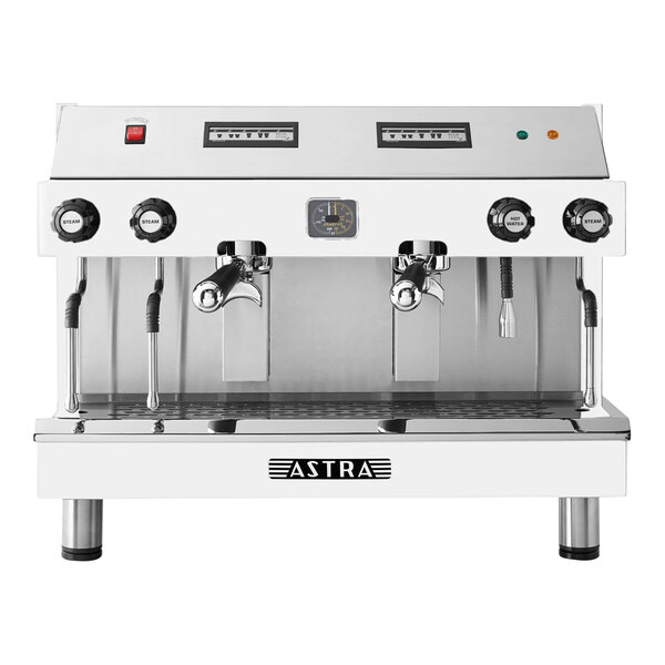 A white Astra Mega II espresso machine.