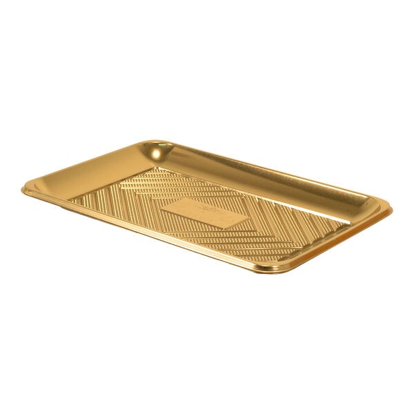 A gold rectangular plastic Kado tray with a pattern on it.