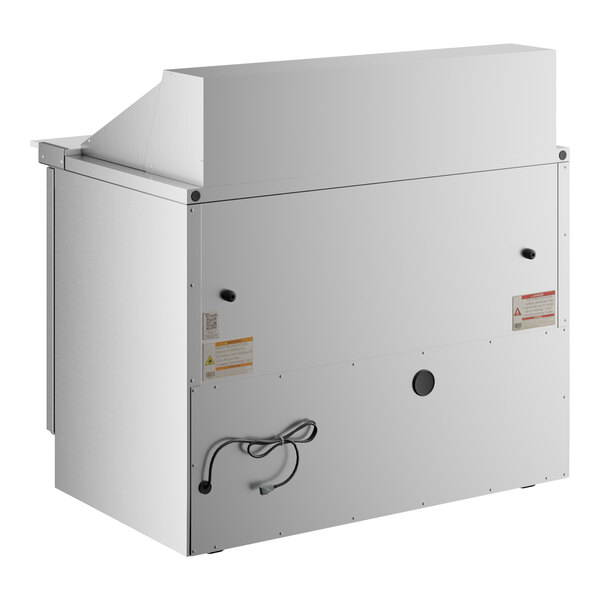 A white rectangular True 2 door mega top refrigerated sandwich prep table with a black wire.