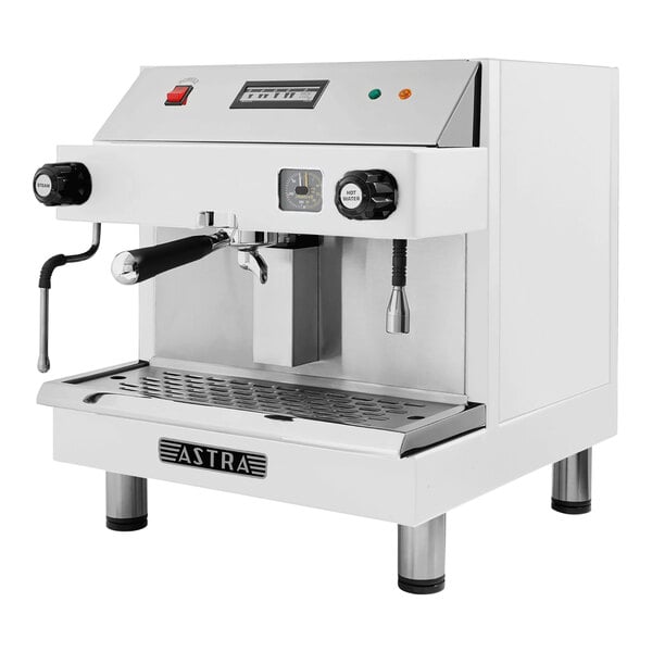 A white Astra Mega I automatic espresso machine with buttons and a display.