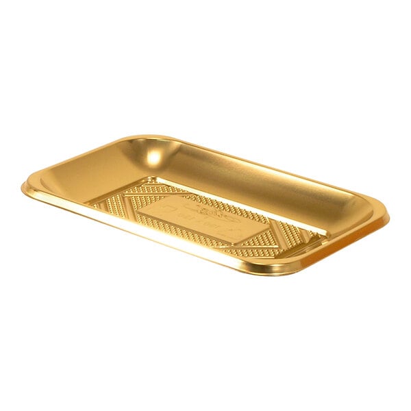 A gold rectangular plastic Kado tray with a pattern on it.