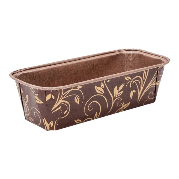 A brown rectangular Welcome Home Brands leaf loaf pan.