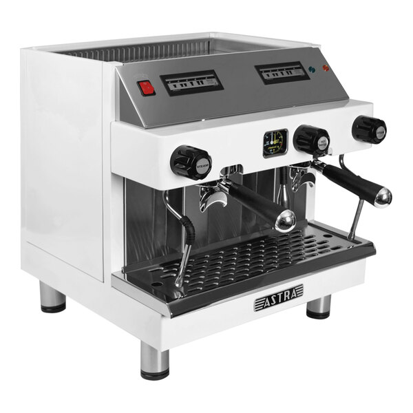 A white and silver Astra Mega II automatic espresso machine.
