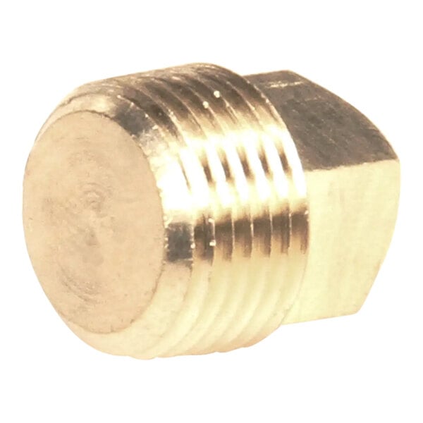 A brass CMA Dishmachines 3/8 male plug with a square head.