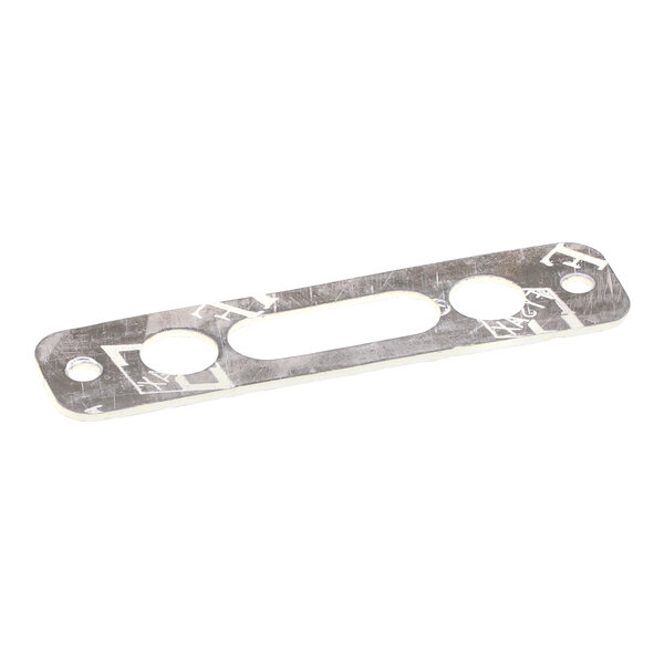 A silver metal Moffat element gasket with holes.