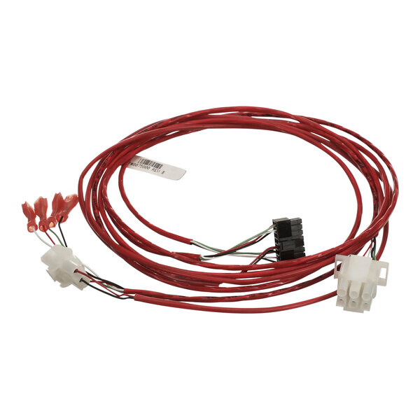 A red wire harness with white connectors.