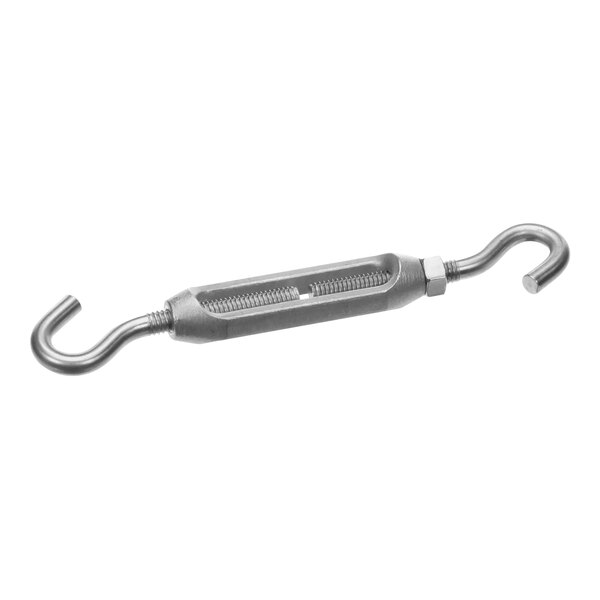 A close-up of a metal CMA Dishmachines hook with a turnbuckle on the end.