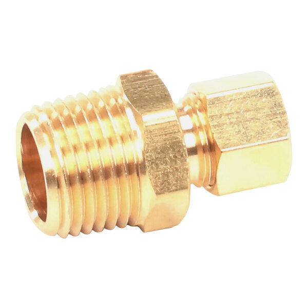 A brass CMA Dishmachines 3/8 male pipe fitting.