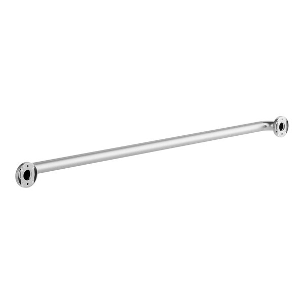 A long silver metal Lavex grab bar with peened black grips.