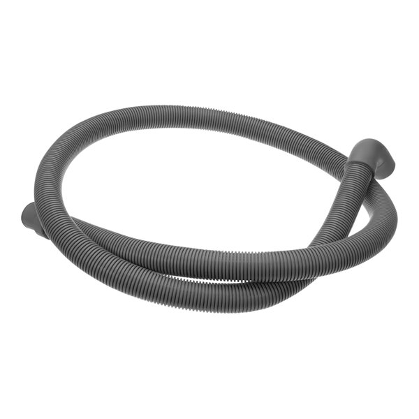 A grey flexible hose with a curved black end.