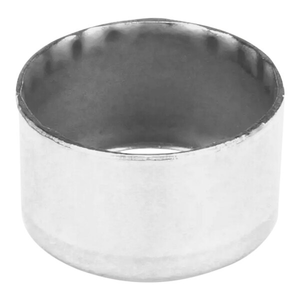 A stainless steel ring with a white background.