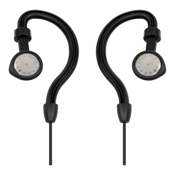 A pair of black Midland ear wrap headsets.
