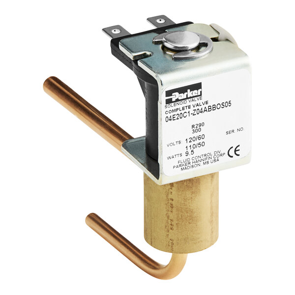 A close-up of a Bunn solenoid valve assembly with a white label.