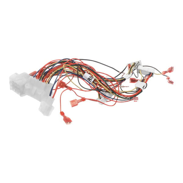 A Frymaster Lov-T DV control box wiring harness with a bunch of colorful wires.