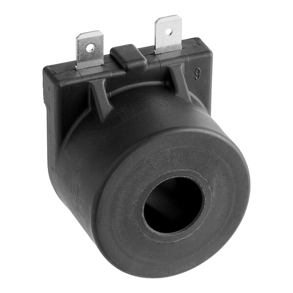 A black Bunn solenoid coil with two wires.