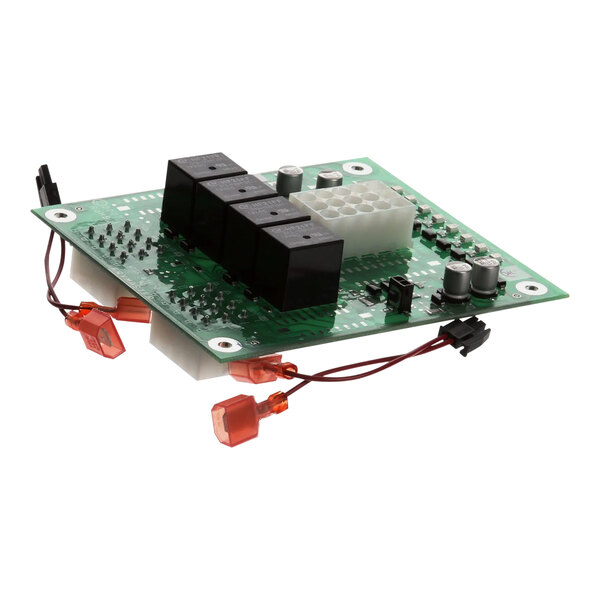 A Frymaster SMT interface kit with a green circuit board, black and white components, and two red wires.