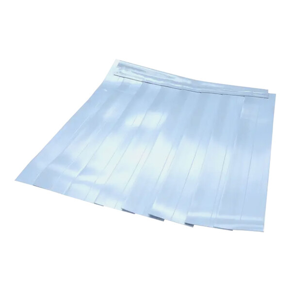 A stack of white plastic CMA Dishmachines curtains.