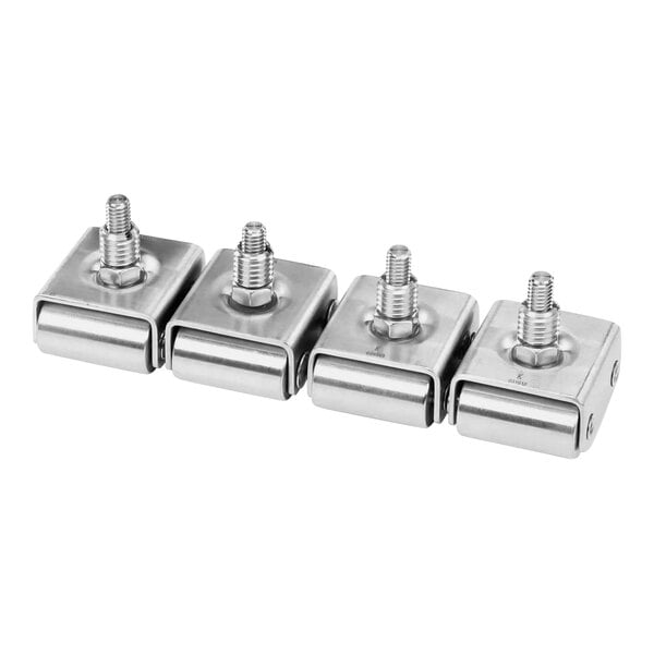 A group of stainless steel CMA Dishmachines roller casters.