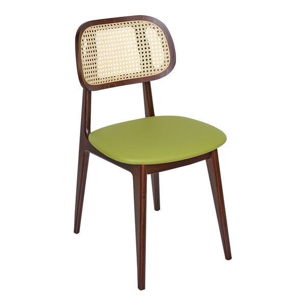 A BFM Seating Emma side chair with a green vinyl seat