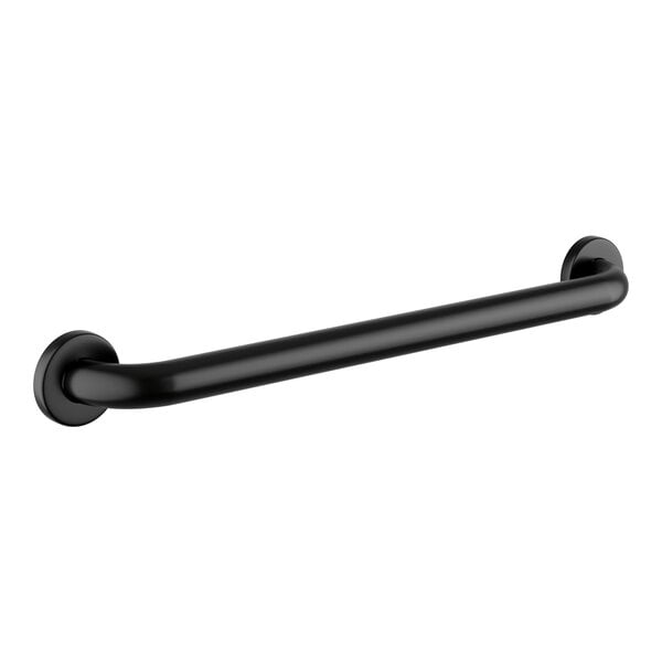 A black metal Lavex restroom grab bar.