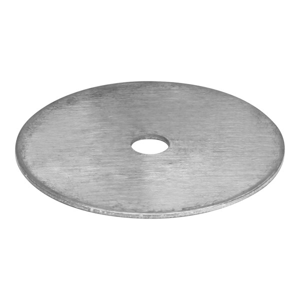 A silver circular metal diaphragm support disk with a hole in the center.