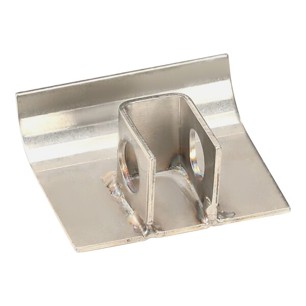 A metal piece of stainless steel with two holes.