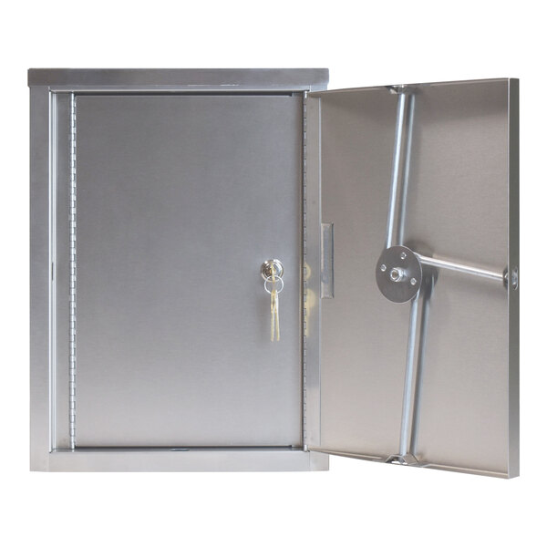 A stainless steel Omnimed narcotics cabinet with 2 key locks.