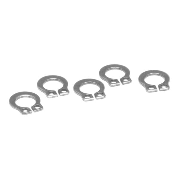 A group of stainless steel float switch snap rings.