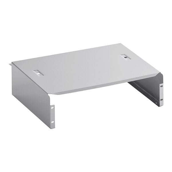 A metal flue cap with a flat top and two side panels, featuring mounting holes and slots.