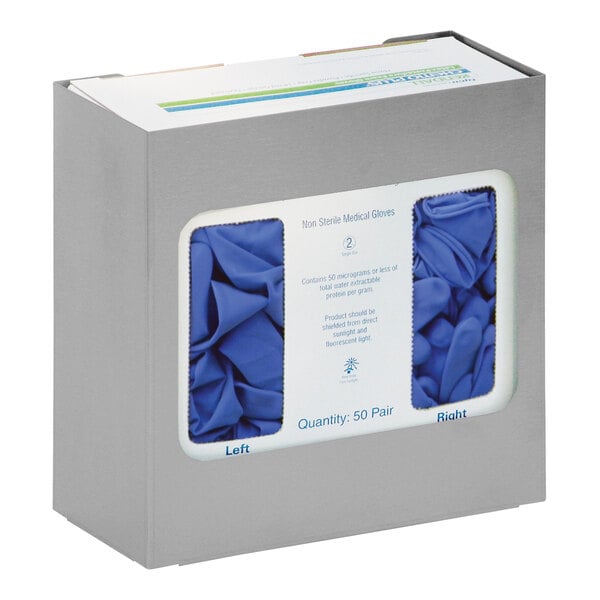 A white stainless steel box with Omnimed Disposable Chemo Gloves inside.