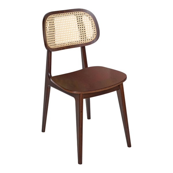 A BFM Seating Emma dark walnut wooden chair with a cane back and seat.