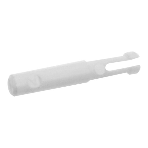 A white plastic Frymaster Plug, Mate-N-Lok Keying with a hole.