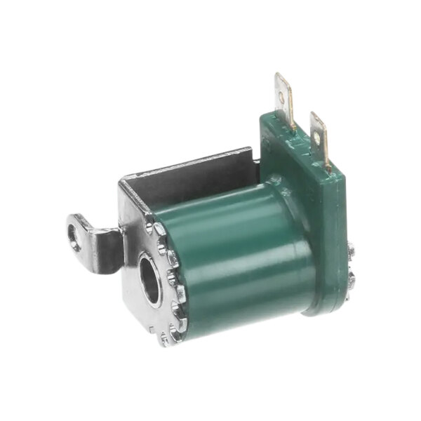 A close-up of a green and silver electrical device, the CMA Dishmachines 41015.60 Water Solenoid Coil.