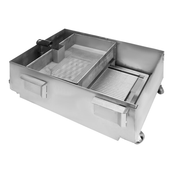 A Frymaster pan assembly with a grid inside a large metal container.