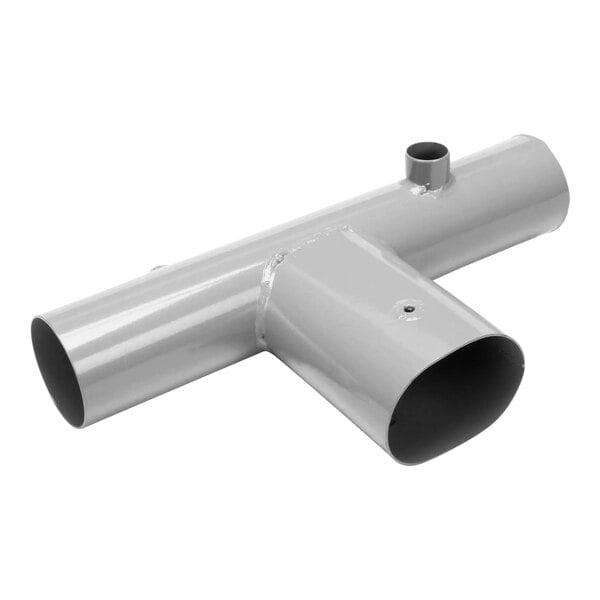 A metal pipe with a black center and a small hole at the bottom.