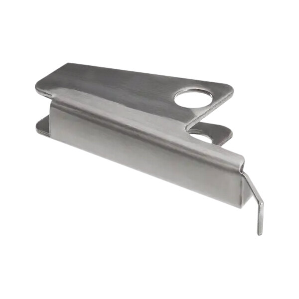 A stainless steel clip with holes for a CMA Dishmachines conveyor dishwasher.