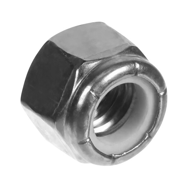 A close-up of a CMA Dishmachines nylon insert lock nut with a silver finish.