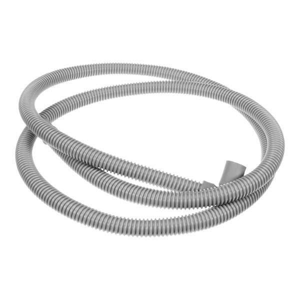 A grey flexible hose with a long, thin end.