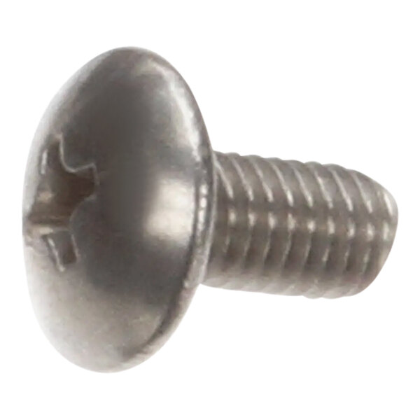 A close up of a CMA Dishmachines 10-32 X 3/8 Trusshead screw with a metal head.