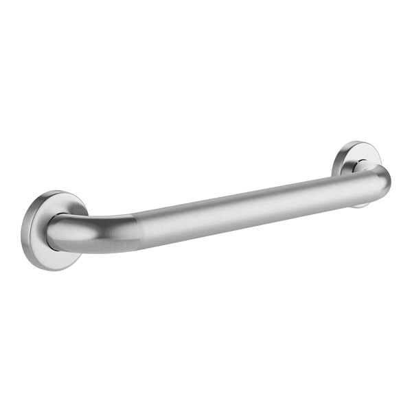 A silver metal Lavex restroom grab bar with a peened grip on a white background.