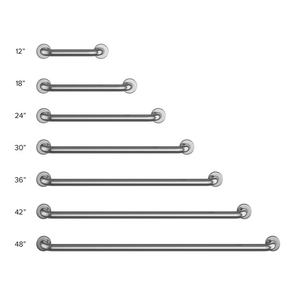 A row of Lavex stainless steel restroom grab bars with peened grip.