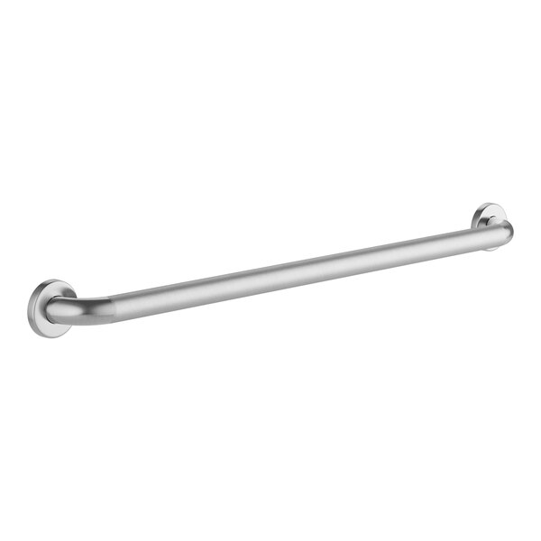 A metal Lavex restroom grab bar with a peened grip and satin finish.