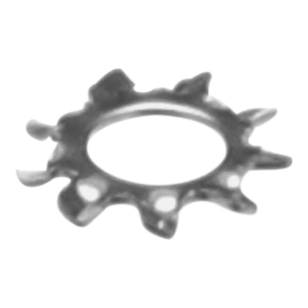 A close-up of a Bunn zinc lock washer with a hole in it.