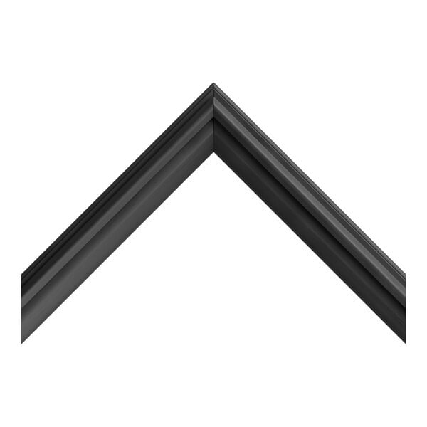 A black, L-shaped piece of molding or trim with a grooved design, shown against a white background.
