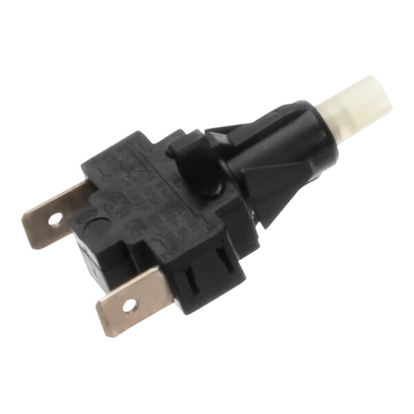 A black electrical device with metal connectors.