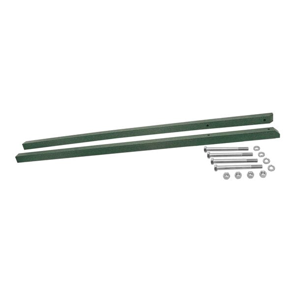 Two United Visual Products Woodland Green recycled plastic mounting posts with screws and nuts.