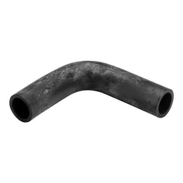 A black rubber elbow pipe with holes at a 90-degree angle.