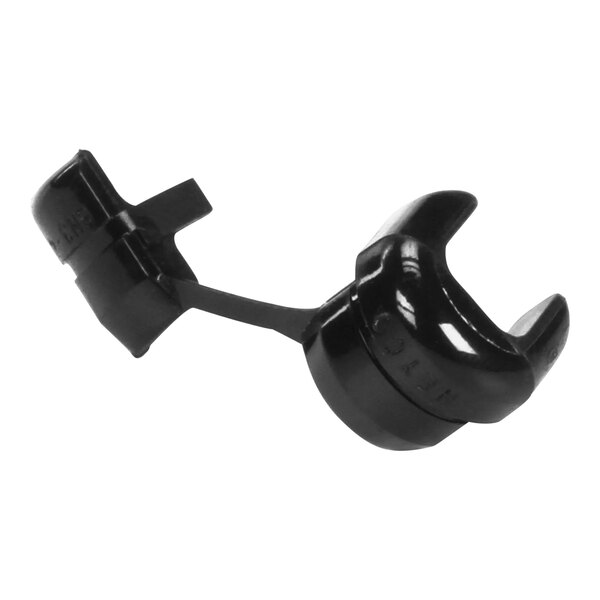 A close-up of a black plastic Bunn bushing.