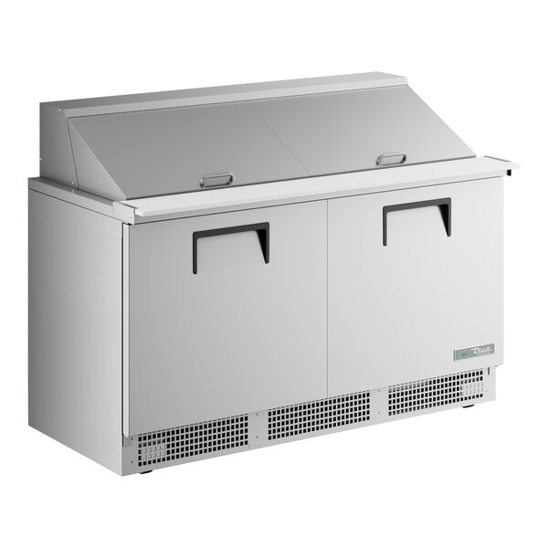 A stainless steel True 2 door mega top sandwich prep table.